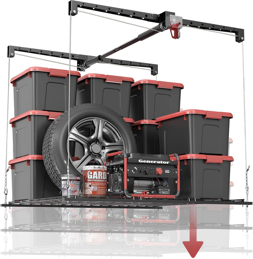 Overhead Garage Storage Rack for 8-10 FT Ceiling, Heavy-duty 4x4 FT Ceiling S...