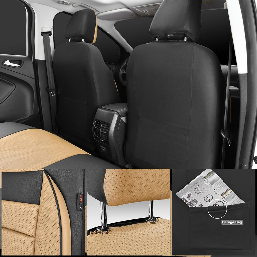 CAR PASS Leather Seat Covers Full Set Universal Water Resistant 3D Foam Back ...
