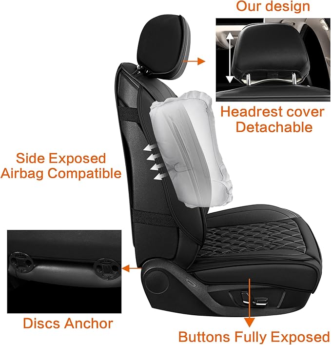Pariitadin Leather Car Seat Covers Front Pair, Waterproof Breathable Faux