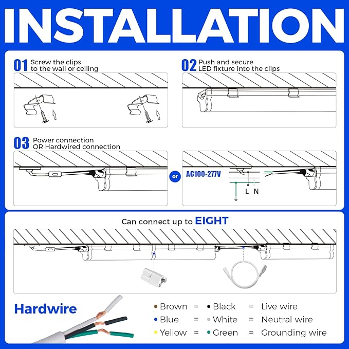 Barrina T5 4FT LED Shop Light, 5000K Daylight White, 20W Utility Light Fixtur...
