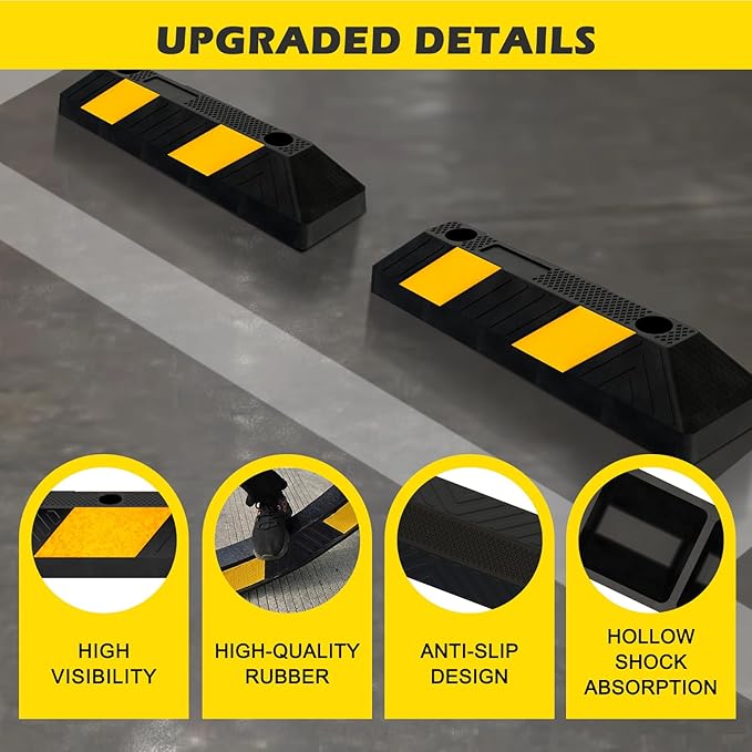 20" Rubber Parking Curb Stop, Car Stopper (4 Pack)