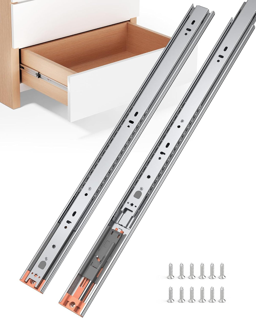 Chibery 24" Side Mount Soft Close Drawer Slides, Full Extension, 10 Pairs