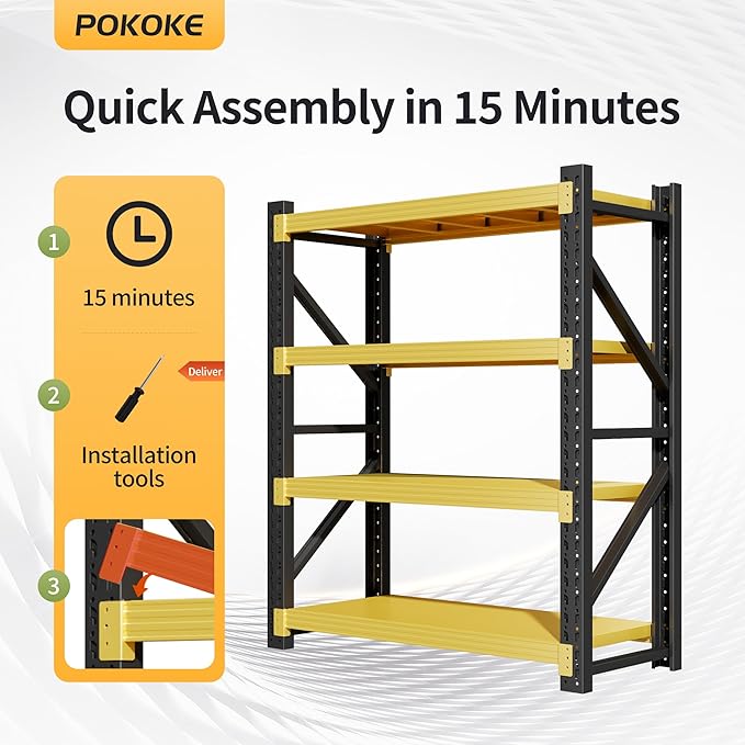 Garage Shelving Unit, 4 Tier Heavy Duty Racks, Easy Assembly, Metal Racks