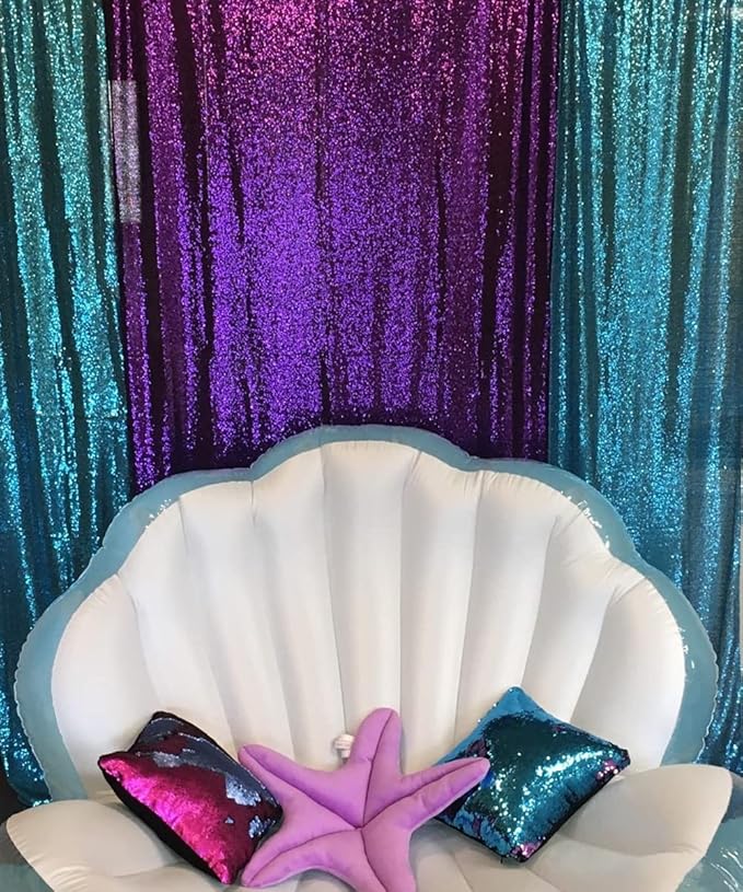 Poise3EHome Purple Sequin Backdrop Curtain,4 Panels 2FTx8FT Glitter Backgroun...