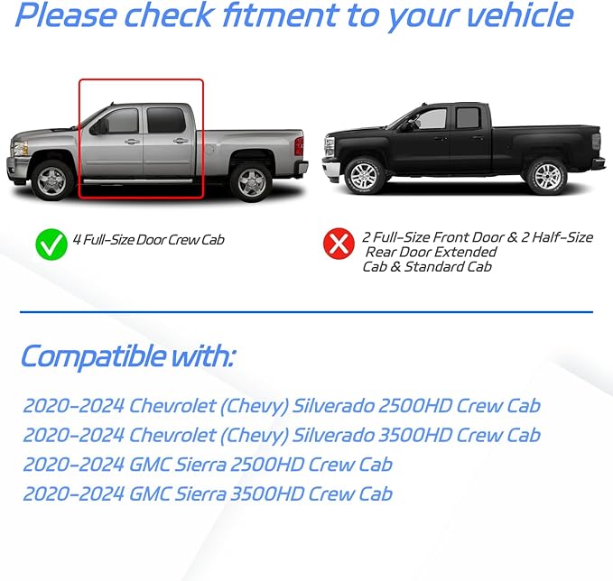 in-Channel Rain Guards Fit for 2020-2025 Chevrolet Silverado/GMC Sierra