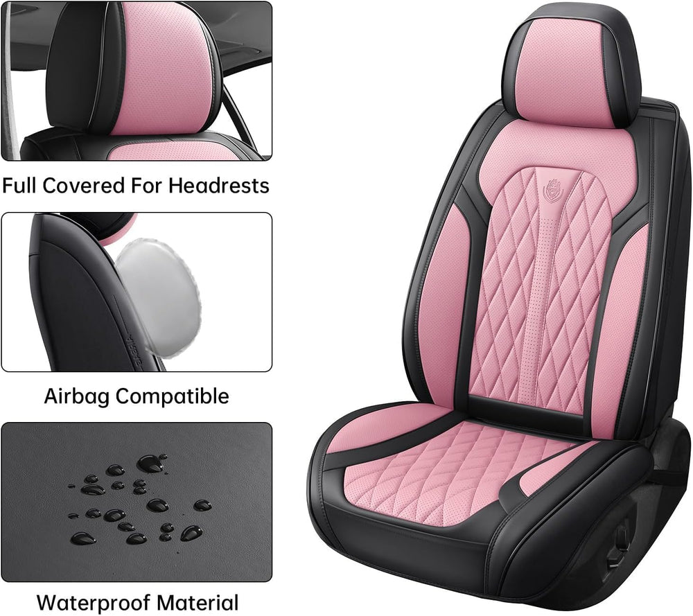 Pink Black Car Seat Covers Full Set,5 Seat Leather Seat Covers for Cars