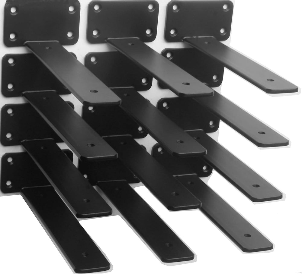 12 Pack - 8 inch Black Hidden L Shelf Bracket (1/5 Inch Thicked) Iron Floatin...