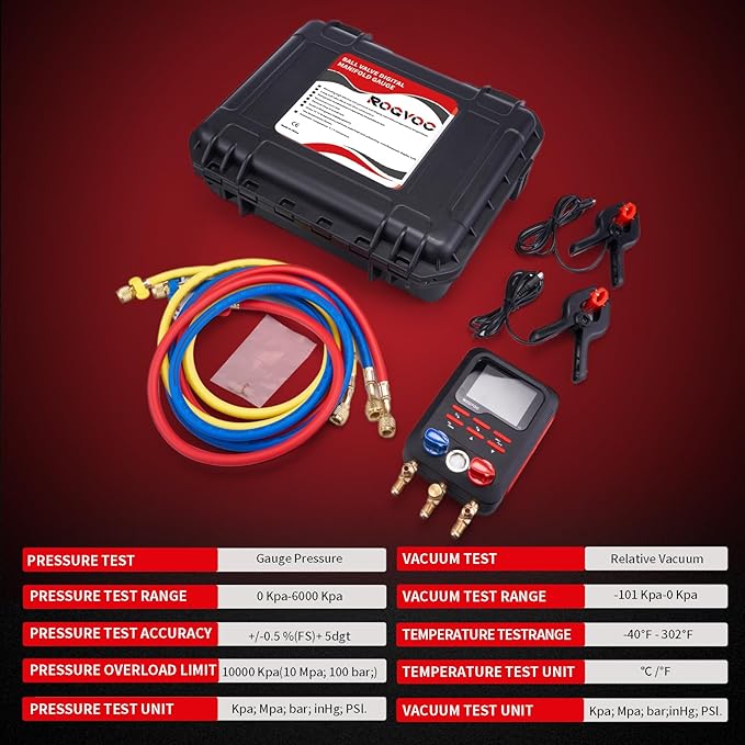 Digital Manifold Gauge, HVAC Refrigerants Digital AC Gauges Set