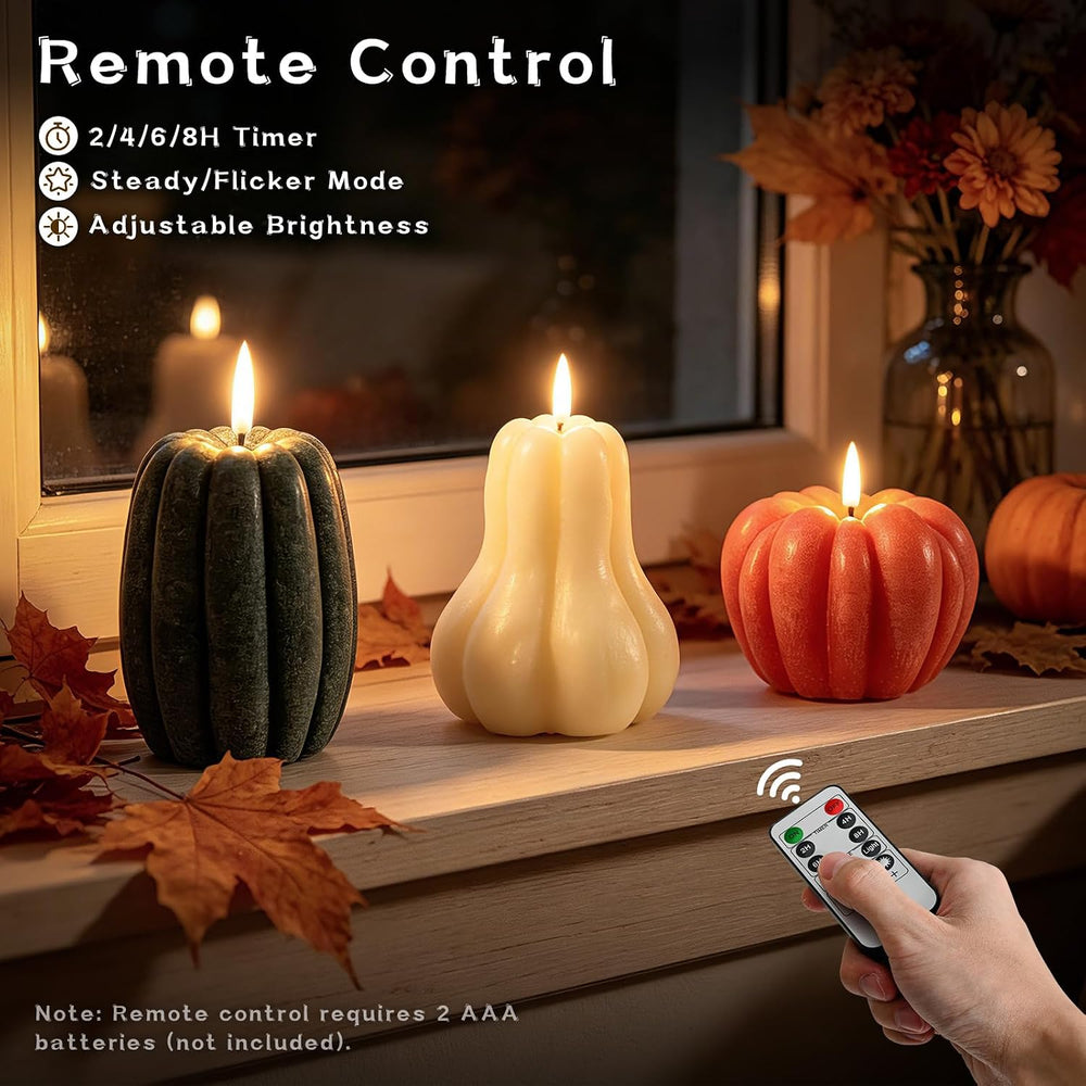 EVERLORIA 3 Pcs Fall Pumpkin Flameless Candle, LED Battery Operated Pumpkin C...