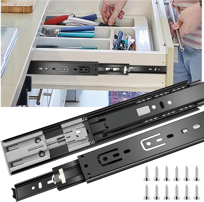 14 inch Drawer Slides 6 Pairs (12pcs) Soft Close 3 fold Full Extension Side Mount Cabinet Drawer Glides 14" Black Cabinet Rails for Dresser, Cabinet, Kitchen 100 LB Capacity
