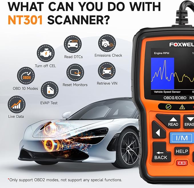 FOXWELL NT301 OBD2 Scanner Graphing Live Data Diagnostic Code Reader