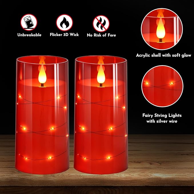 NURADA Flickering Flameless Candles: Built-in Star String Lights Battery Oper...