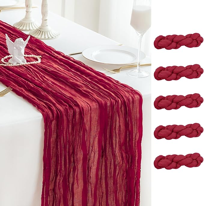 Sioloc Burgundy Red Cheesecloth Table Runner Fall Autumn Decor for Home 10ft ...