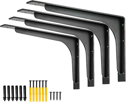 (16 INCH x 9.5 INCH) Shelf Bracket ,L Shelf Brackets,max Load 300lbs, Premium Alloy Metal Heavy Duty Shelf Bracket, high Strength Mounting Hardware Included, countertop Support, Pack of 4.