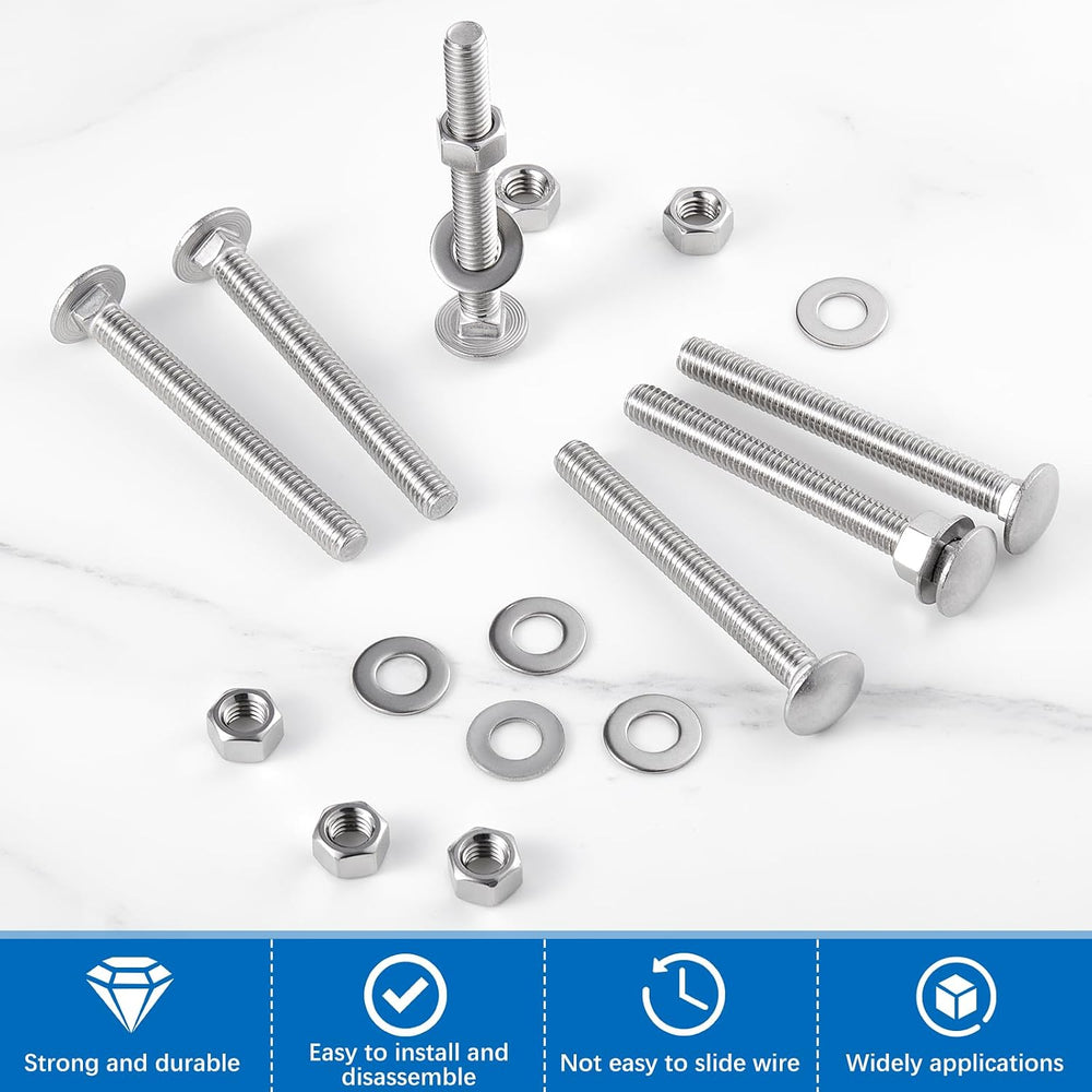 Zonon 25 Sets 3/8-16 x 3-1/2" Carriage Bolts and Nuts Kit,Silver