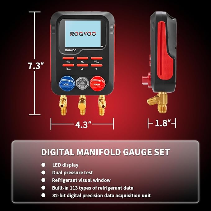 Digital Manifold Gauge, HVAC Refrigerants Digital AC Gauges Set