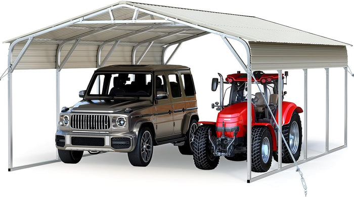 Quictent 20x20 FT Heavy Duty 2-Car Metal Carport, Galvanized Steel Hard Top SUV/Truck Parking Shelter with Reinforced Triangle Frame, Weatherproof Rust-Resistant Car Canopy for Vehicle & Boat, White
