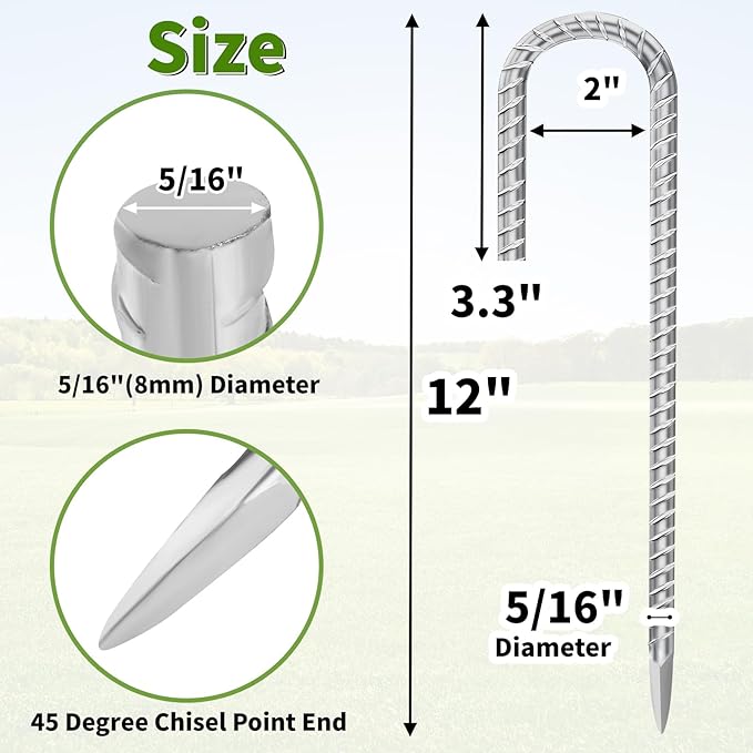12 Inch Ground Stakes Heavy Duty J Hook 30-Pack Metal Spikes Galvanized Ground