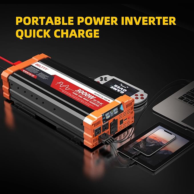 BELTTT 3000W Pure Sine Wave Inverter 12V DC to 120V AC