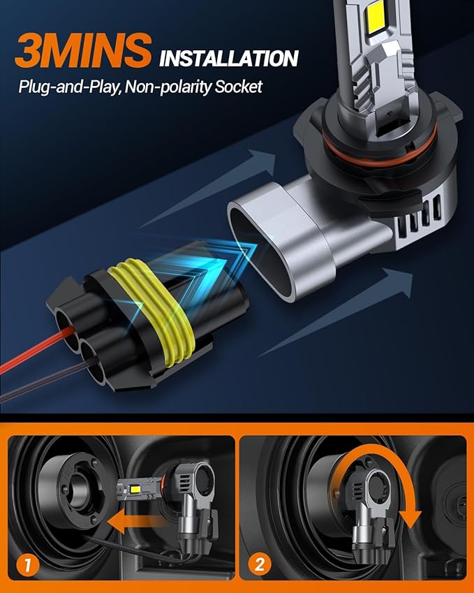 SEALIGHT H4 Fog Bulb 40000LM 6500K Cool White 52W High Power Error-Free (2 Pack)