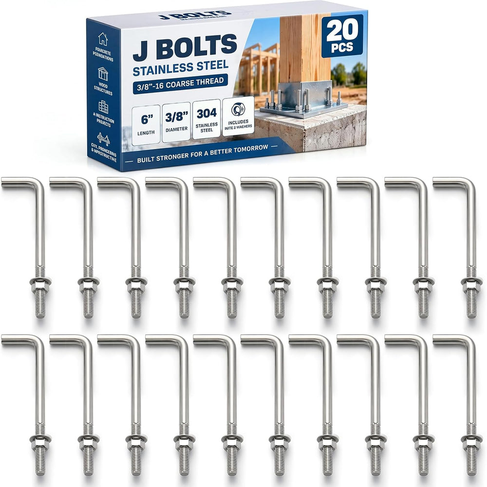 Yaocom 20 Pcs Anchor Bolts 3/8‑16 x 6'' 304 Stainless Steel
