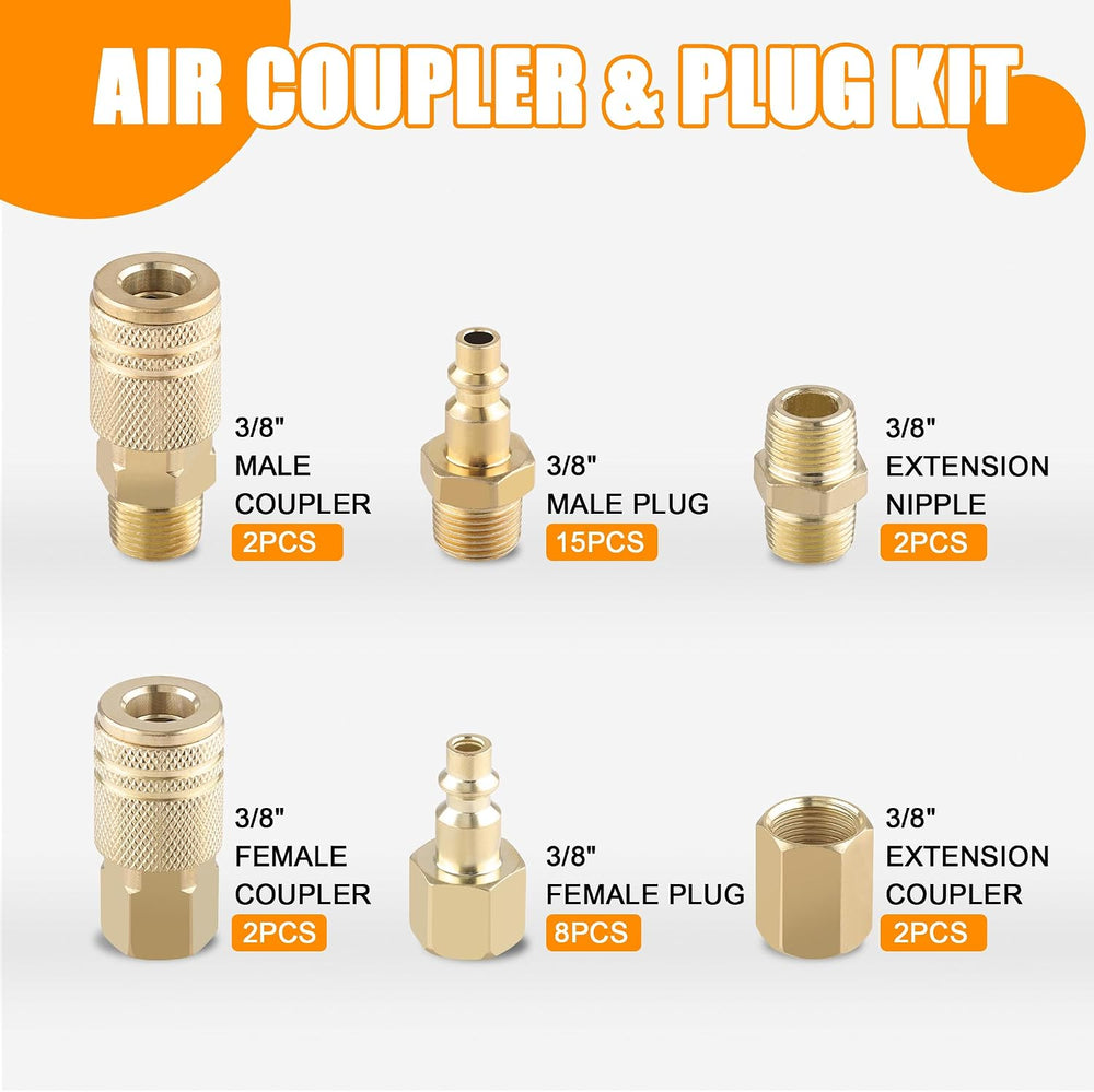 32 PCS Air Coupler & Plug Kit,1/4 Inch Body Size x 3/8 Inch Male
