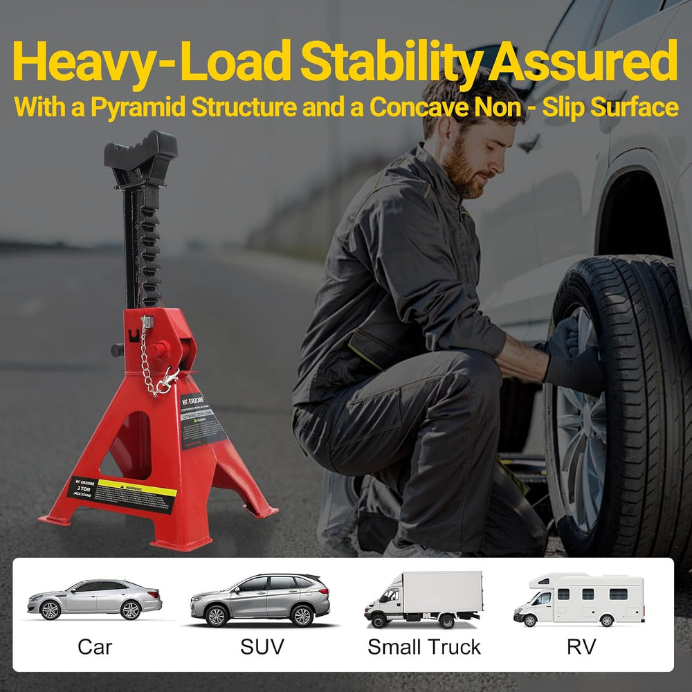 3 Ton Jack Stands, 1 Pair Heavy Duty Steel Car Jack Stands with Double Lockin...