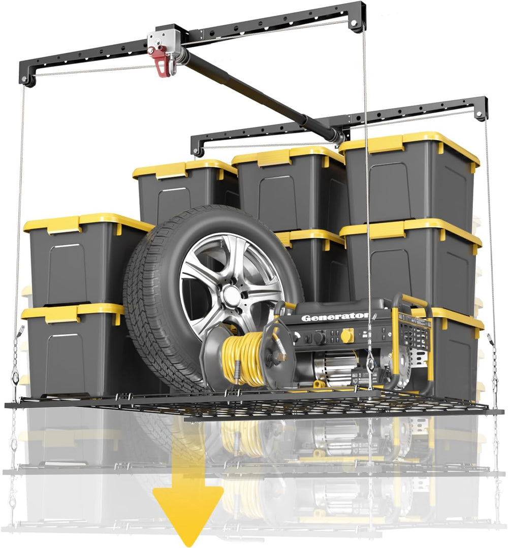 Overhead Garage Storage Rack for 8-10ft Ceiling, Heavy-duty 4x4 FT Garage Cei...