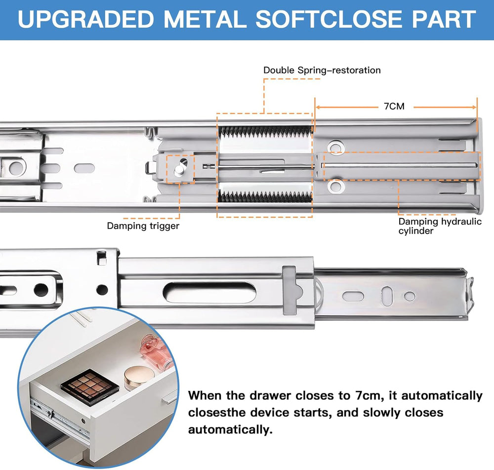 Sulawskys Soft Close Drawer Slides 14 Inch, 6 Pairs – Full Extension 100LB