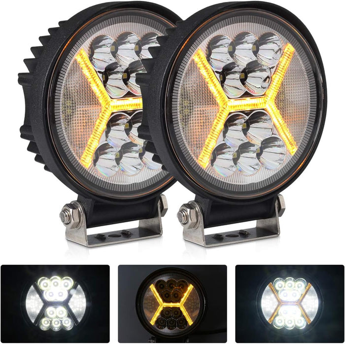 2PCS Round LED Pods Driving Lights Bar with Amber DRL Light - 117W 12000LM Flood Spot Combo Beam Working Light Pod Off Road for Trucks,SUV,Hunters,Jeep,Boat etc
