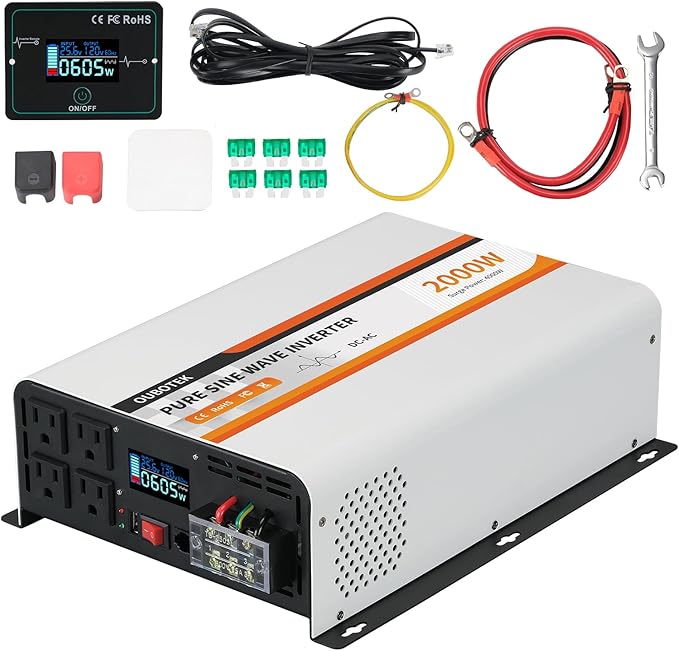 2000W Pure Sine Wave Inverter 24V DC to 120V AC Converter