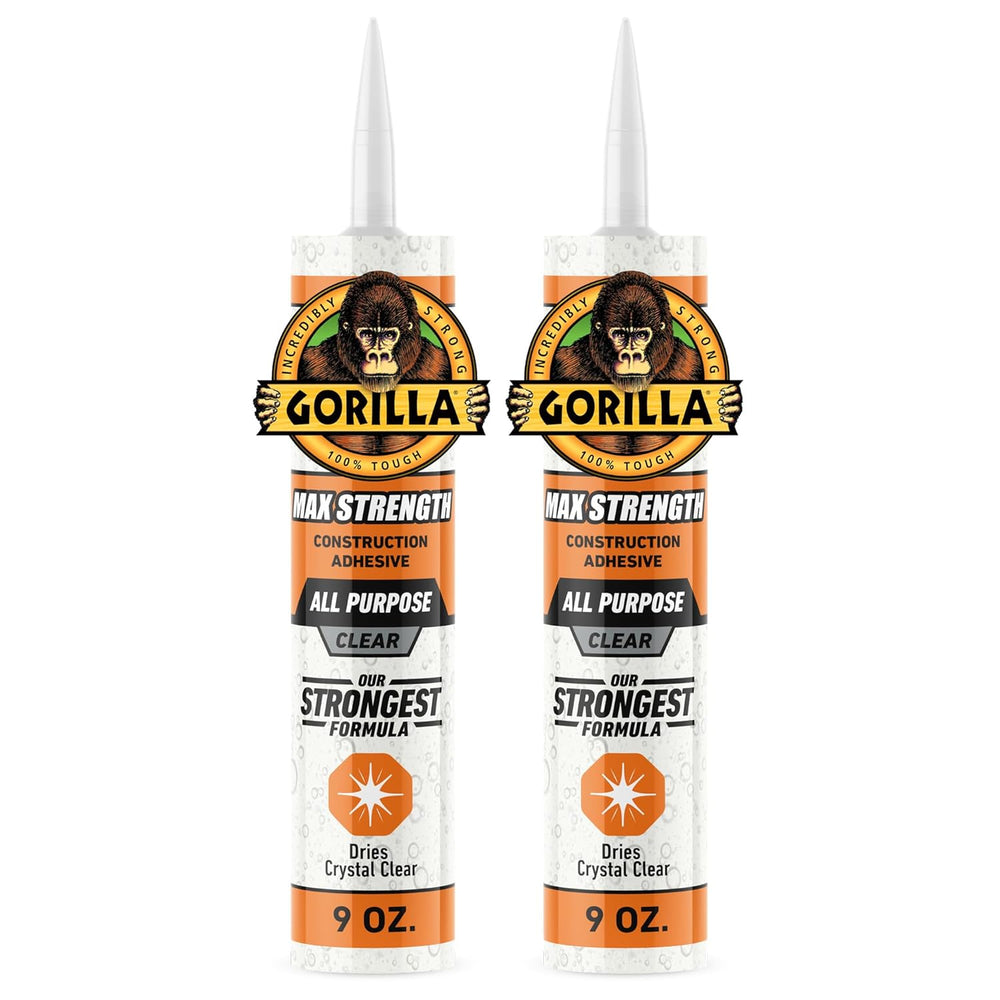 Gorilla Max Strength Construction Adhesive, Clear Glue, 9 Ounce Cartridge (Pa...