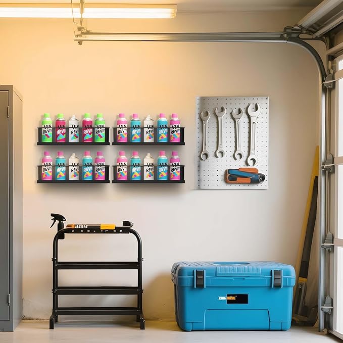 Wall-Mounted Spray Can Holder Rack Organize, 4 Pack Black Steel Aerosol Can
