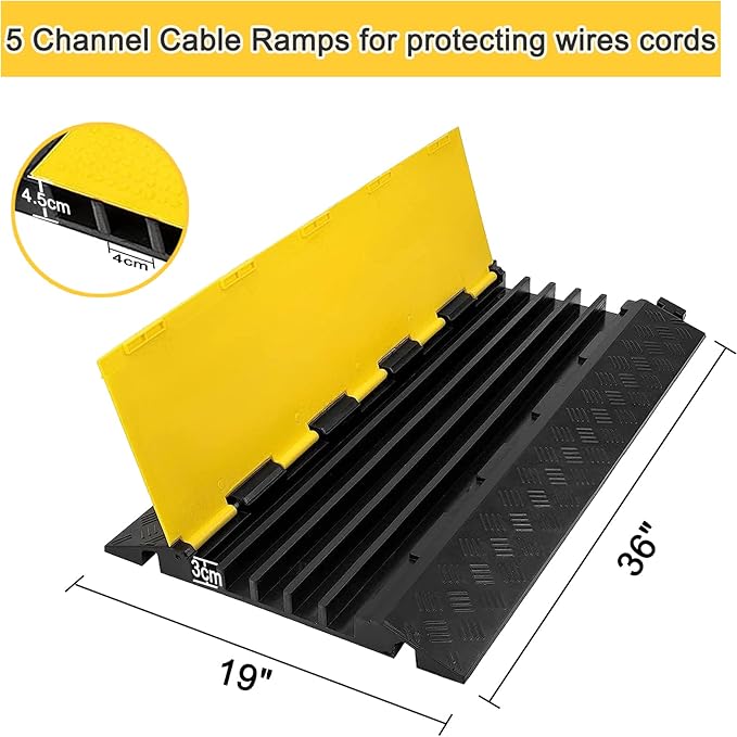 CXRCY Cable Ramp 1 Pack of 5 Channel PVC Rubber Cable Protector, 18000lbs