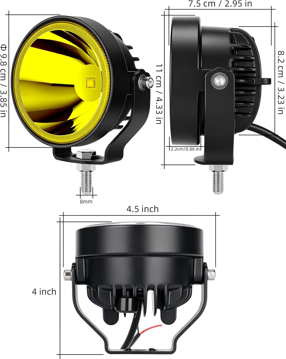 4 Inch Round Led Pod Lights, 60W LED Fog Lights, Amber/Yellow