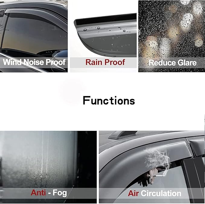 Side Window Deflector Visor Rain Guard, Outside Mount Tape-on Shatterproof Dark