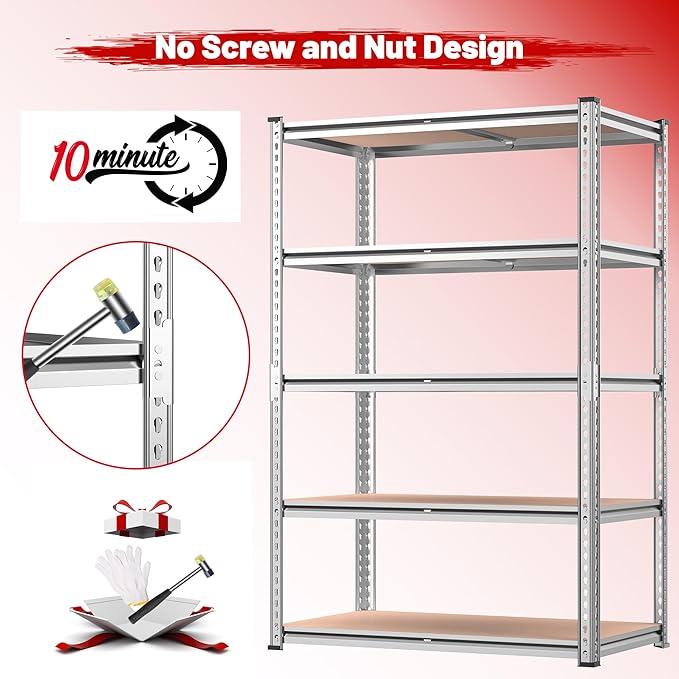 REIBII 2020LBS Garage Shelving Heavy Duty 5-Tier Storage Shelves Adjustable