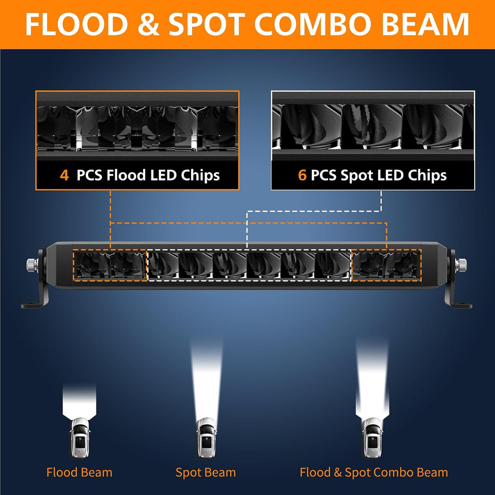 White Amber LED Light Bar 12 Inch Slim with Harness for Truck