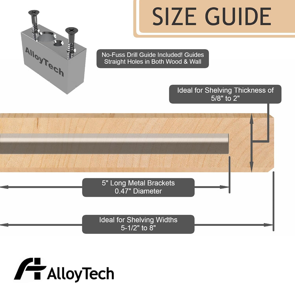 Floating Shelf Hidden Bracket 5" - Hidden Supports for Wooden Floating S...
