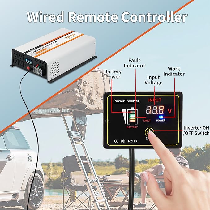 3000 Watt Pure Sine Wave Inverter, DC 12V to AC 120V