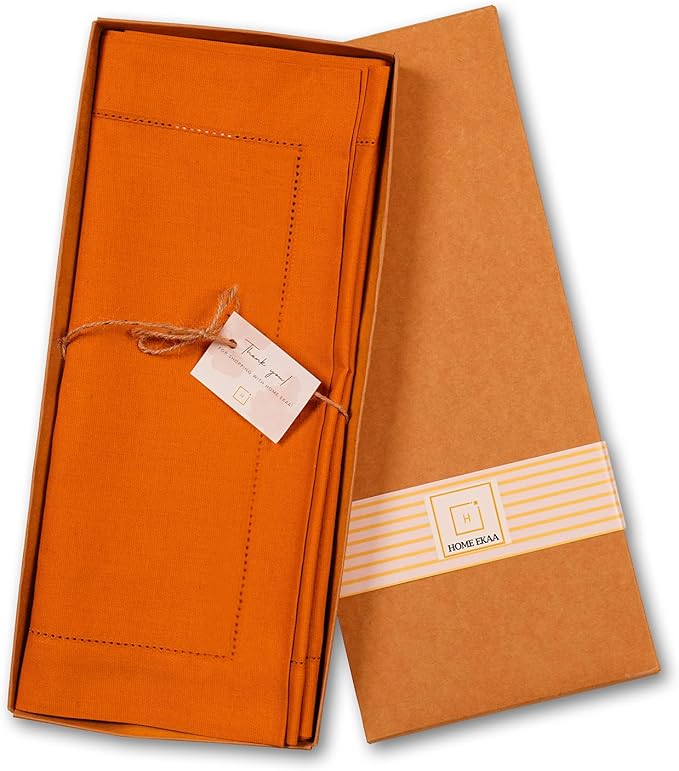 Pumpkin Table Runner 120 Inch–Cotton Linen Hemstitch Farmhouse Table Runner 1...