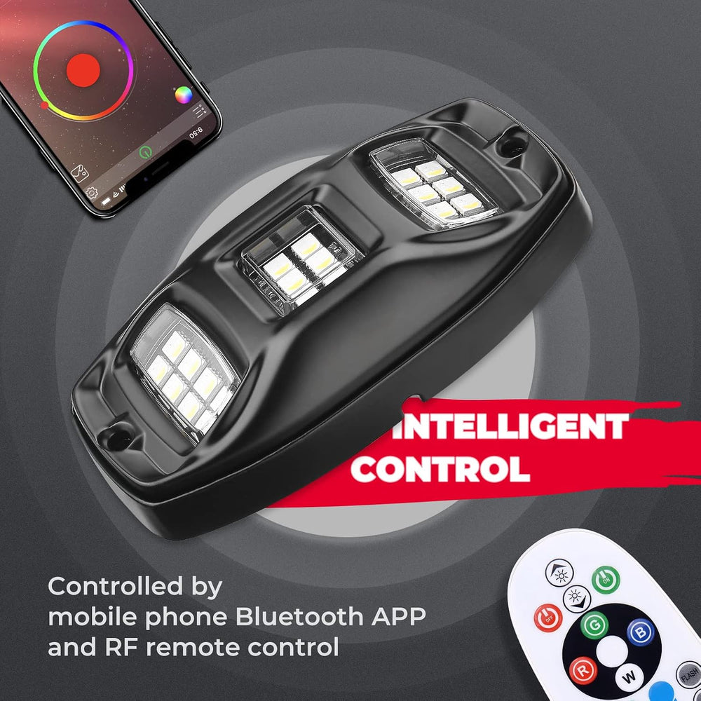 KEMIMOTO 4 Pods LED Rock Lights for Truck UTV, APP RF Dual Control Underglow ...