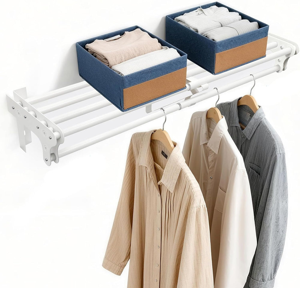 Steel Closet Shelf with Hanging Rod, 40-73'' Expandable Closet Shelves
