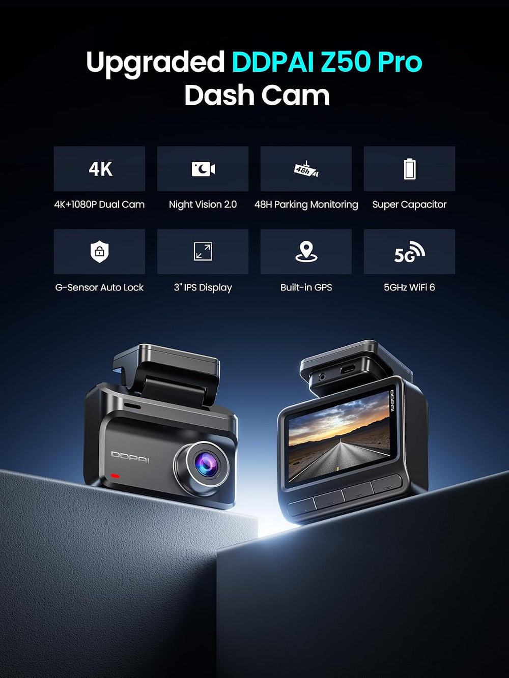 DDPAI Z50 Pro 4K+1080P Dual Dash Cam with 64GB Card, WiFi 6