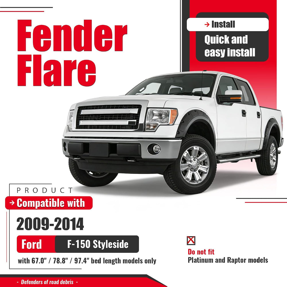 Fender Flares Compatible with 2009-2014 Ford F-150 | Styleside Bed 67.0"...