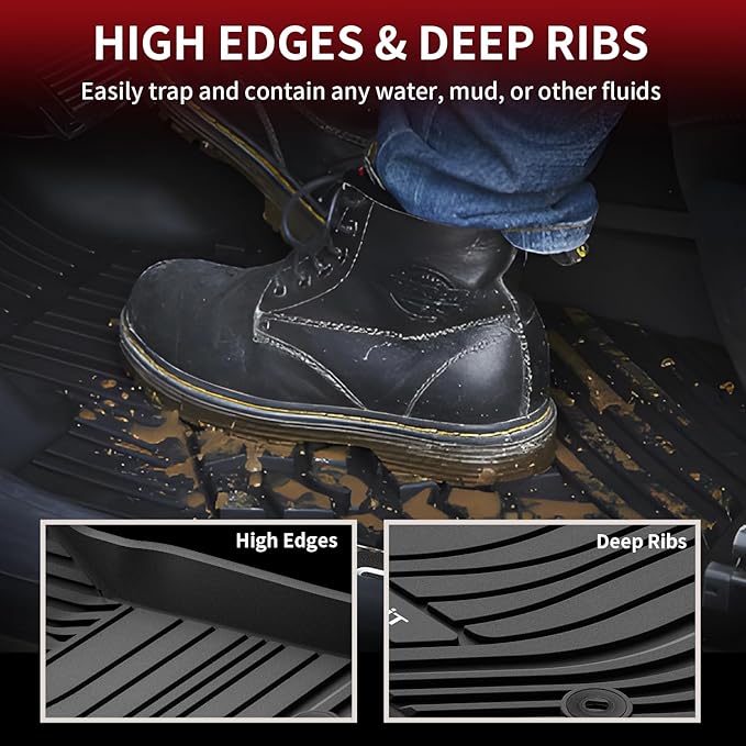 LASFIT Floor Mats for Toyota Tundra 2022-2024 2025 CrewMax Cab, All Weather