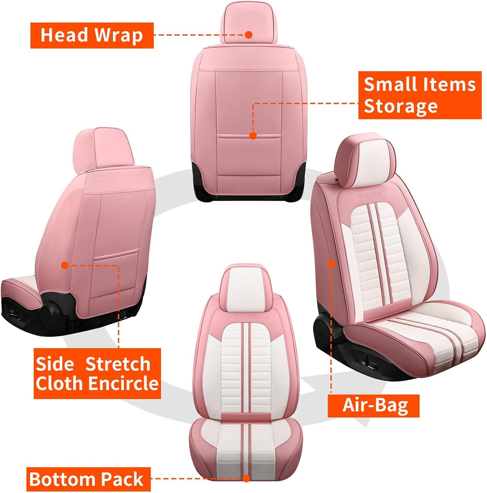 Waterproof Seat Covers Full Set Pink White Sporty Style Universal