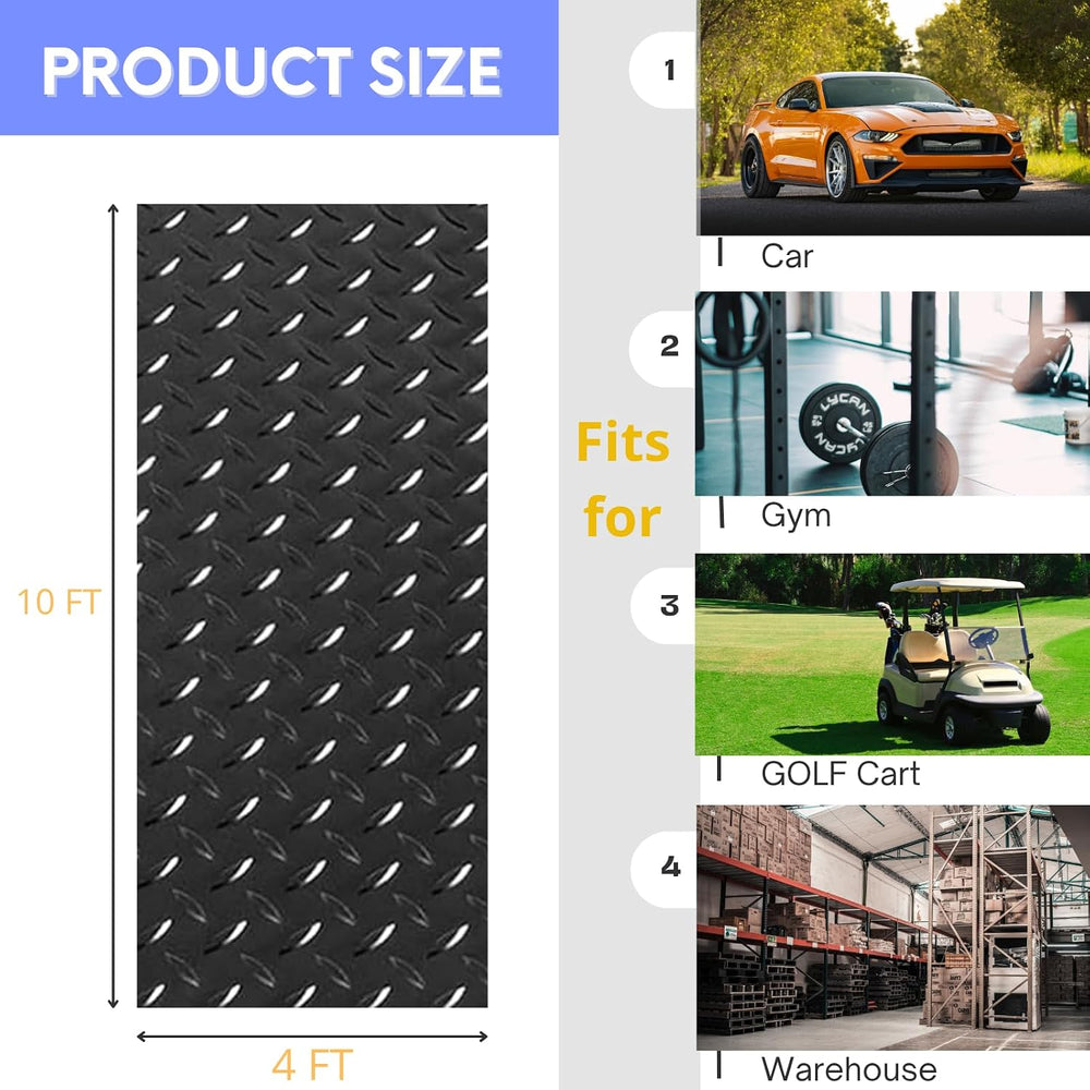 4x10FT Flooring Roll Diamond Plate Rubber Garage Floor Mat, Black