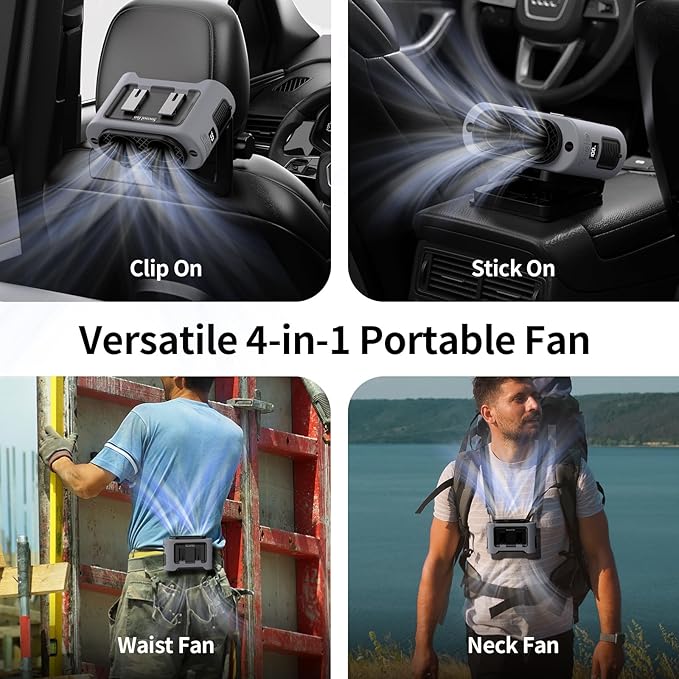 Socool Portable Car Fan - 14500mAh Rechargeable Battery Opearated
