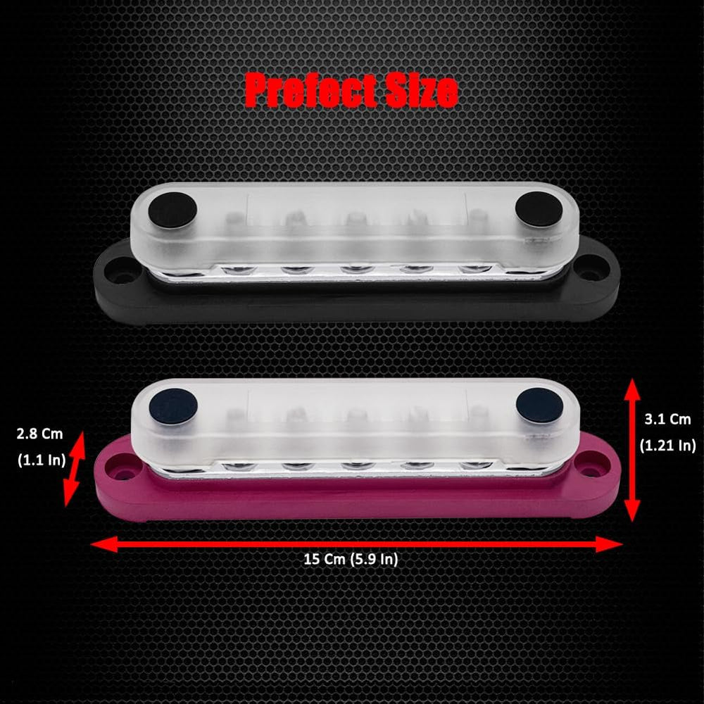 Ampper 7 x M6 Stud Power Distribution Terminal Block Bus Bar, 5.9" R &am...